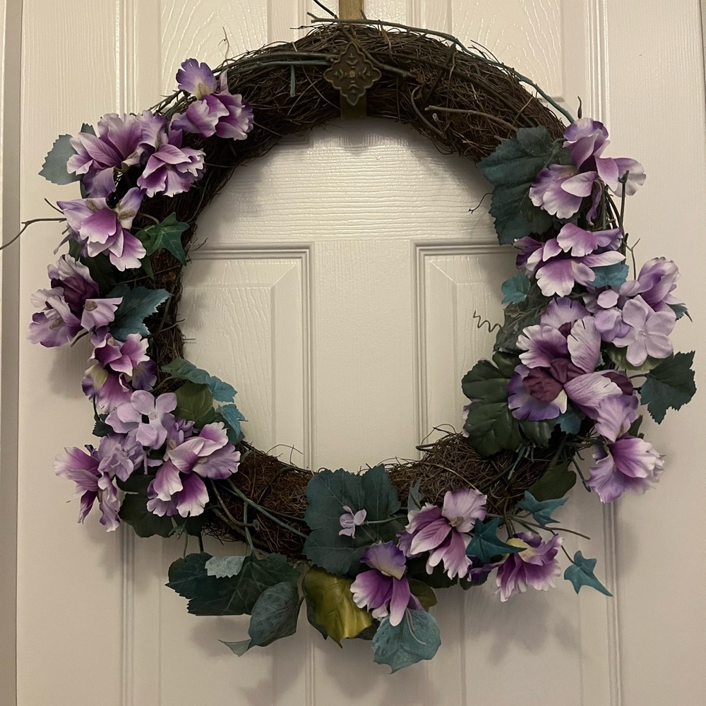 Floral Wreath with Purple and Green Floral Accents & Hangar